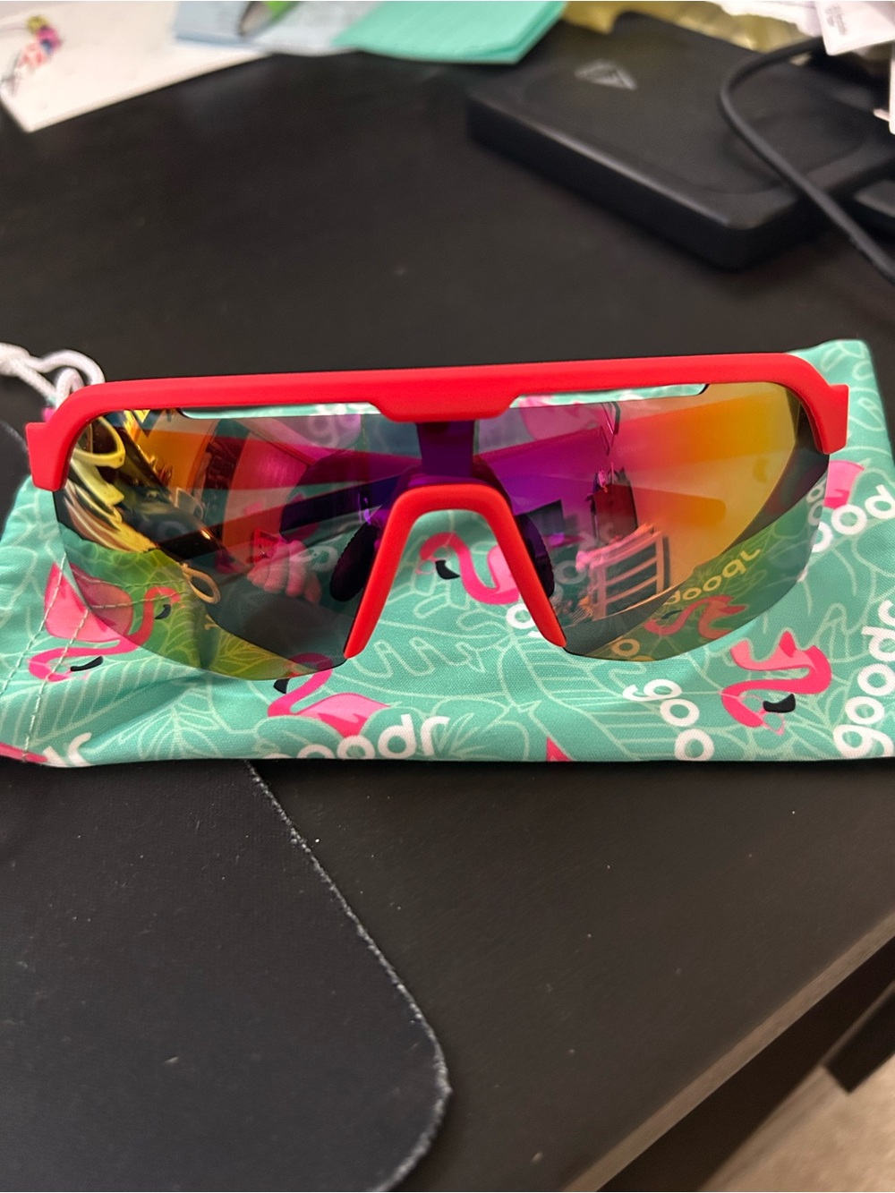 Red Women's Sports Sunglasses with Mirrored Gradient Lens